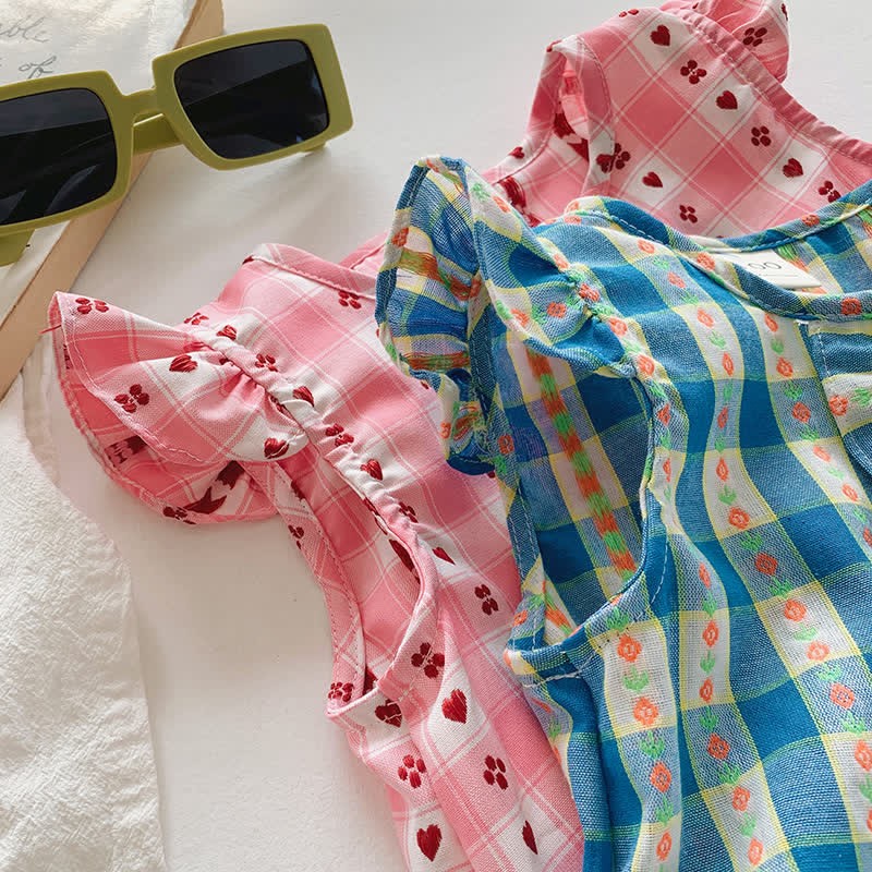 Toddler Heart Flower Plaid Ruffled Dress - image 9