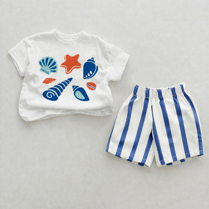 Baby Seaside Pattern Blue Vertical Striped 2-piece Shorts Set - White&Blue - 2-3T - image 1