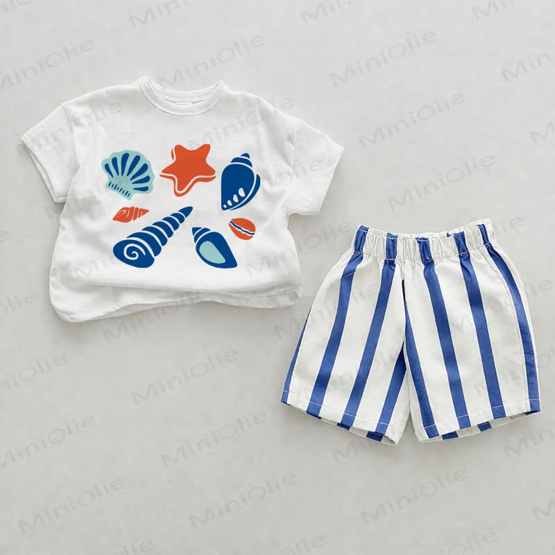 Baby Seaside Pattern Blue Vertical Striped 2-piece Set - White&Blue - 2-3T - image 1