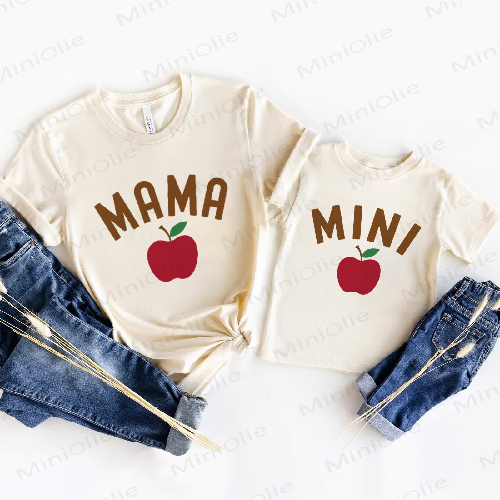 MAMA/MINI Family Beige Apple Print T-Shirt - Beige - Adult T-Shirt: XL - image 1