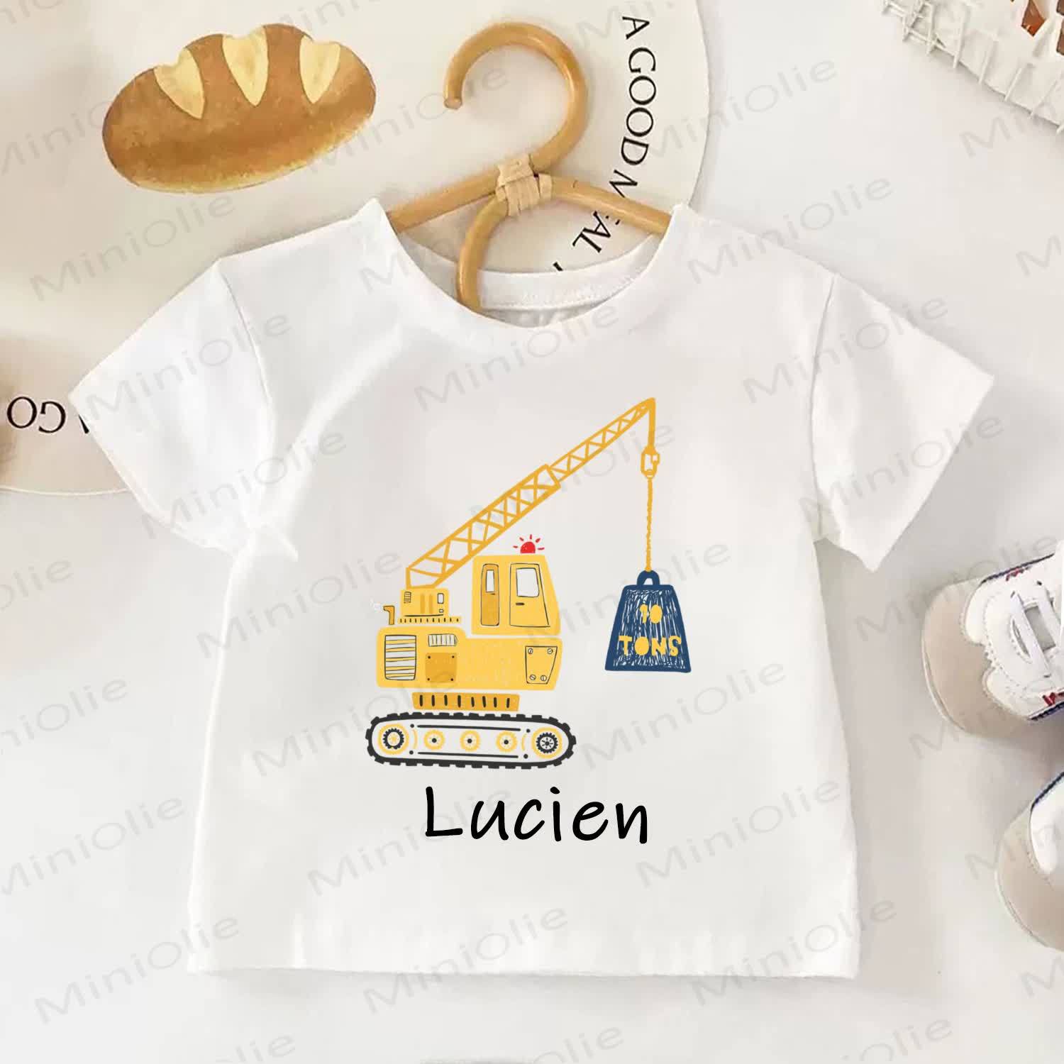 Personalized Excavator Name Customization Kid White T-shirt - White - 10-11T - image 1