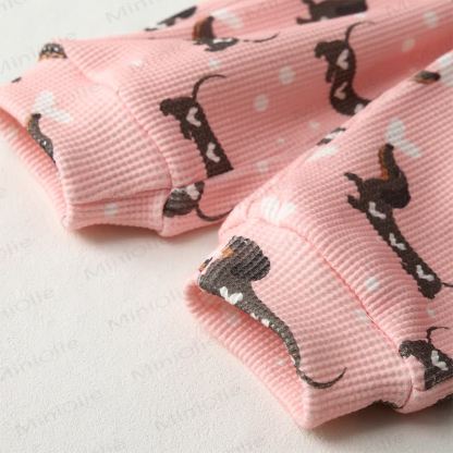 Baby Daschund & Heart Print Pink Waffle 2-piece Set - image 5
