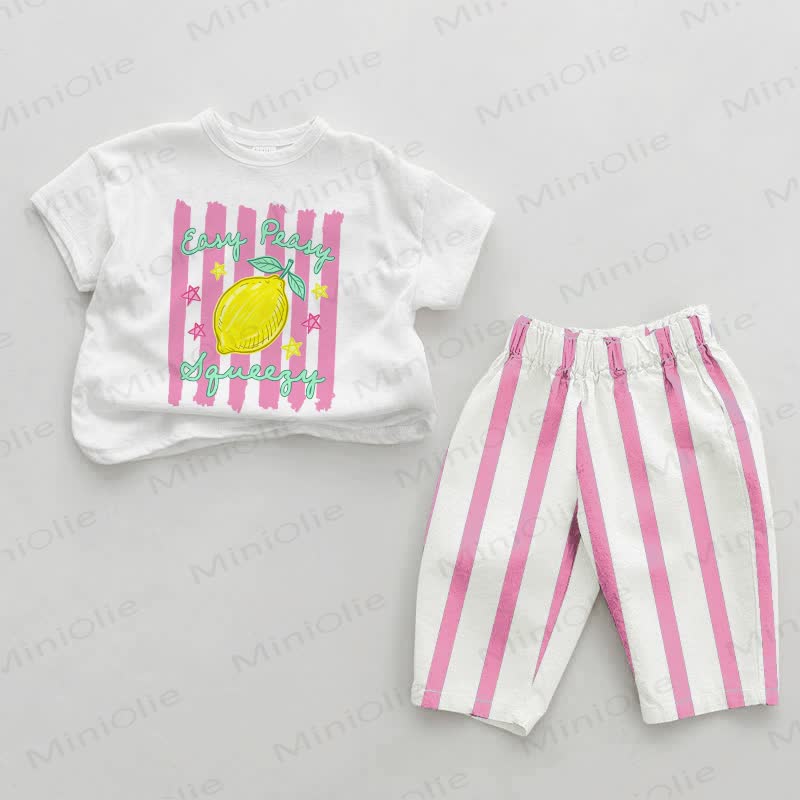Baby Lemon Pink Vertical Striped 2-piece Set - White&Pink - 2-3T - image 1