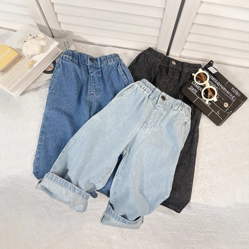 Toddler Solid Color Denim Neutral Pants - image 3