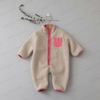 Baby Contrast Color Fleece Romper - Apricot - 18-24M - image 17