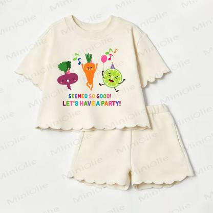 SEEMED SO GOOD! LET'S HAVE A PARTY! Baby Vegetable Print Scalloped Edge T-shirt and Shorts 2-Piece Set - Beige - 3-4T - image 1