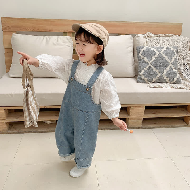 Toddler Solid Color Denim Blue Overalls - image 11
