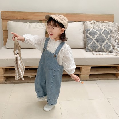 Toddler Solid Color Denim Blue Overalls - image 11