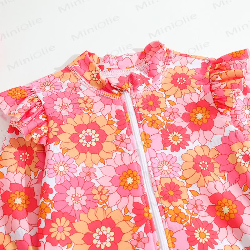 Baby Girl Floral One-piece Swimsuit with Hat - image 3