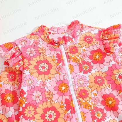 Baby Girl Floral One-piece Swimsuit with Hat - image 3