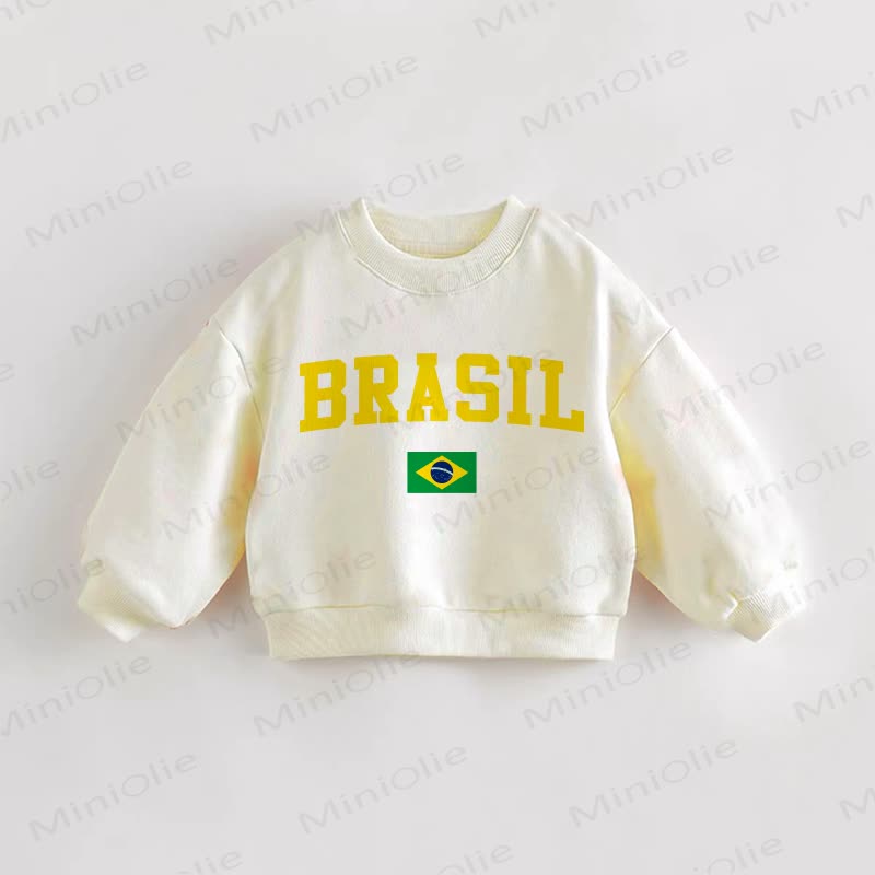 BRASIL Baby Toddle Brazilian Flag Sweatshirt - Cream - 3-5T - image 1