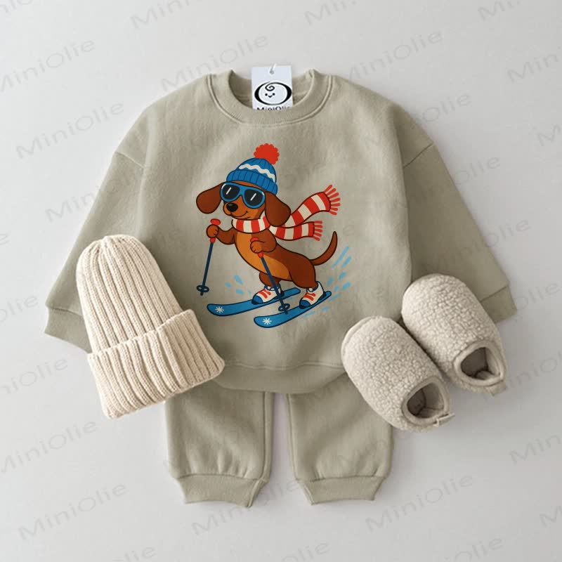 Baby Skiing Dachshund Sweatshirt 2-piece Set - Grey Green - 2-3T - image 3