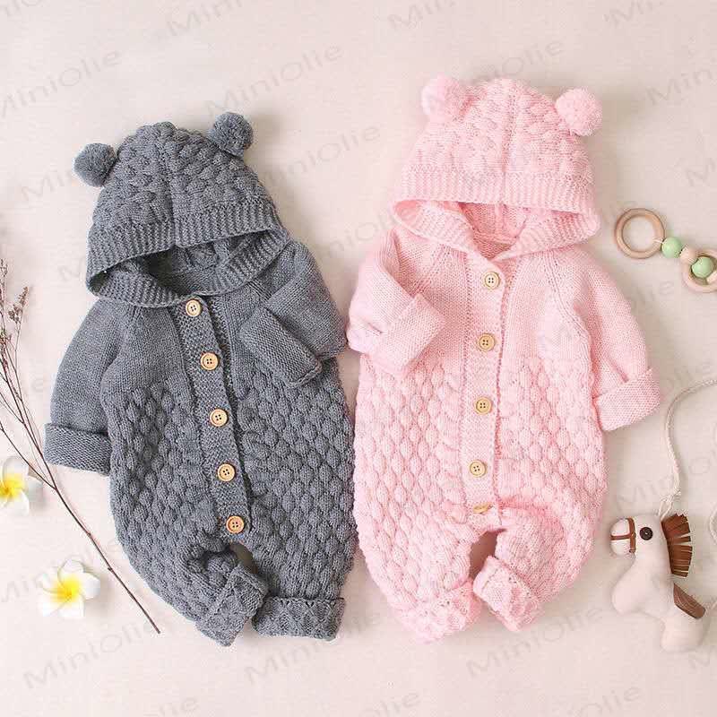 Baby Bear Ear Hooded Fleece Knit Romper - image 12