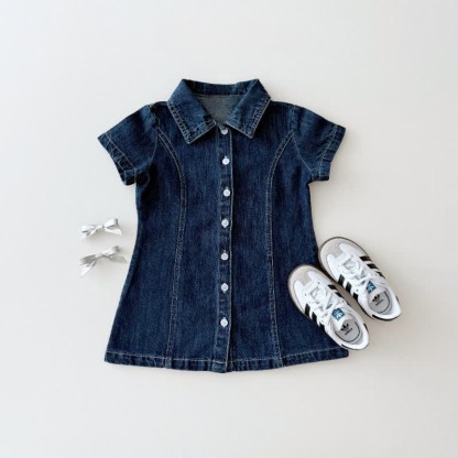 Toddler Denim Button Polo Dress - Dark Blue - 5-6T - image 5