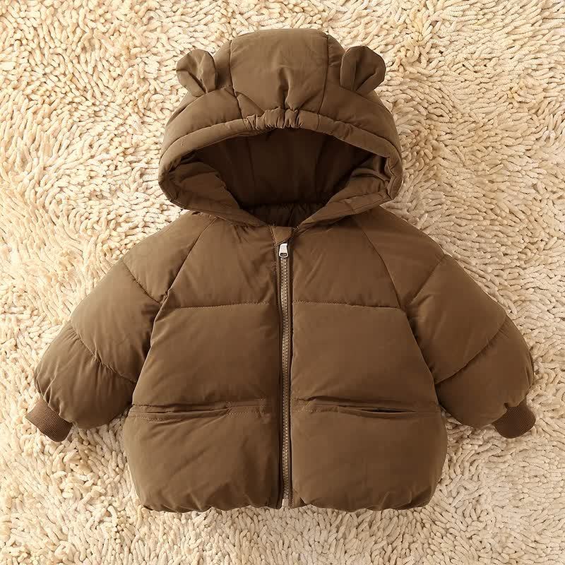 Toddler Solid Color Hooded Puffer Jacket - Coffee - 5-7T - image 5
