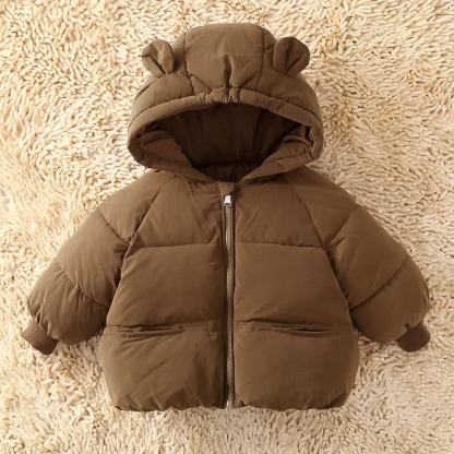 Toddler Solid Color Hooded Puffer Jacket - Coffee - 5-7T - image 5
