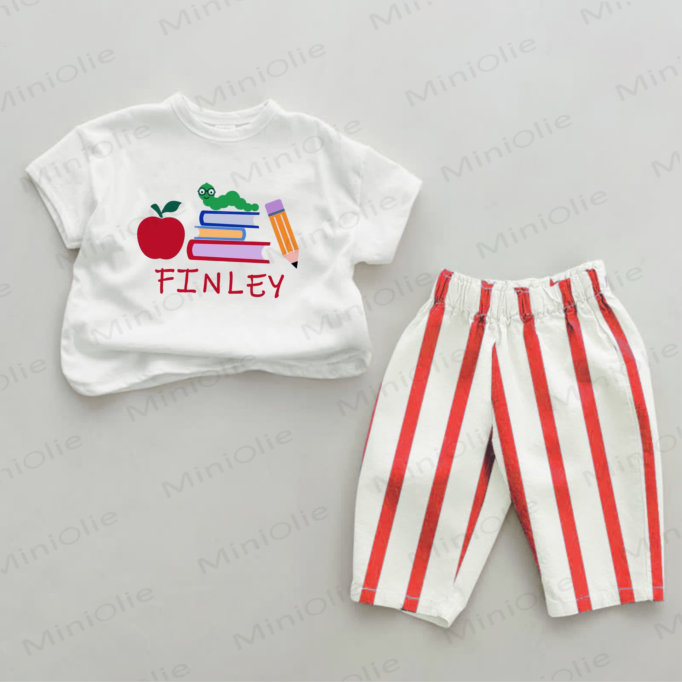 Print Your Name Baby Bookworm Red Striped 2-piece Set - image 1