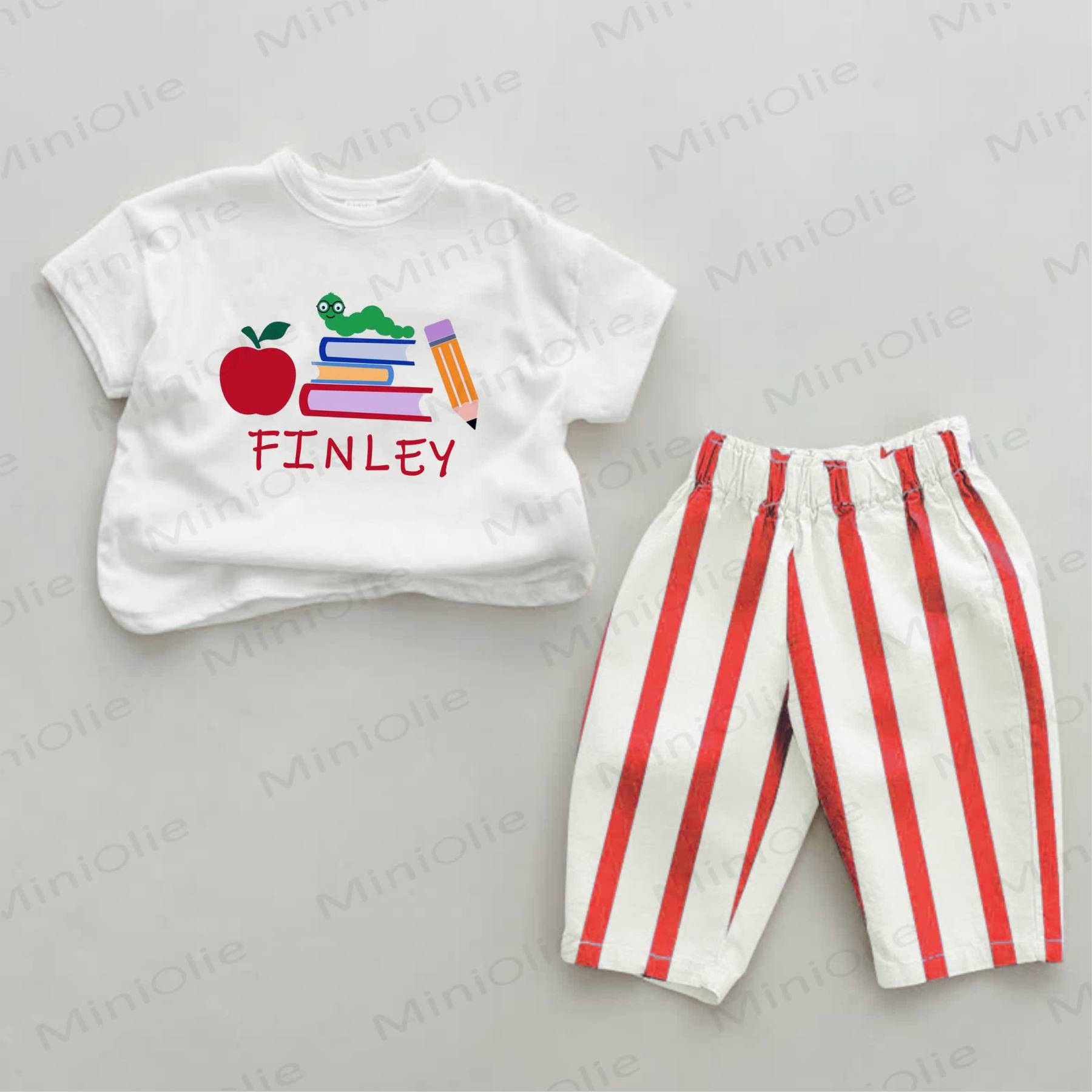 Print Your Name Baby Bookworm Red Striped 2-piece Set - image 1