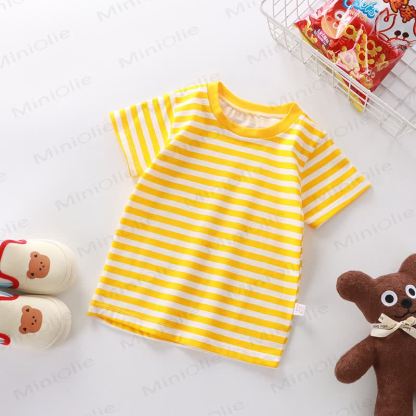 Kids Simple Striped Base Layer T-Shirt - Yellow - 10Y - image 12