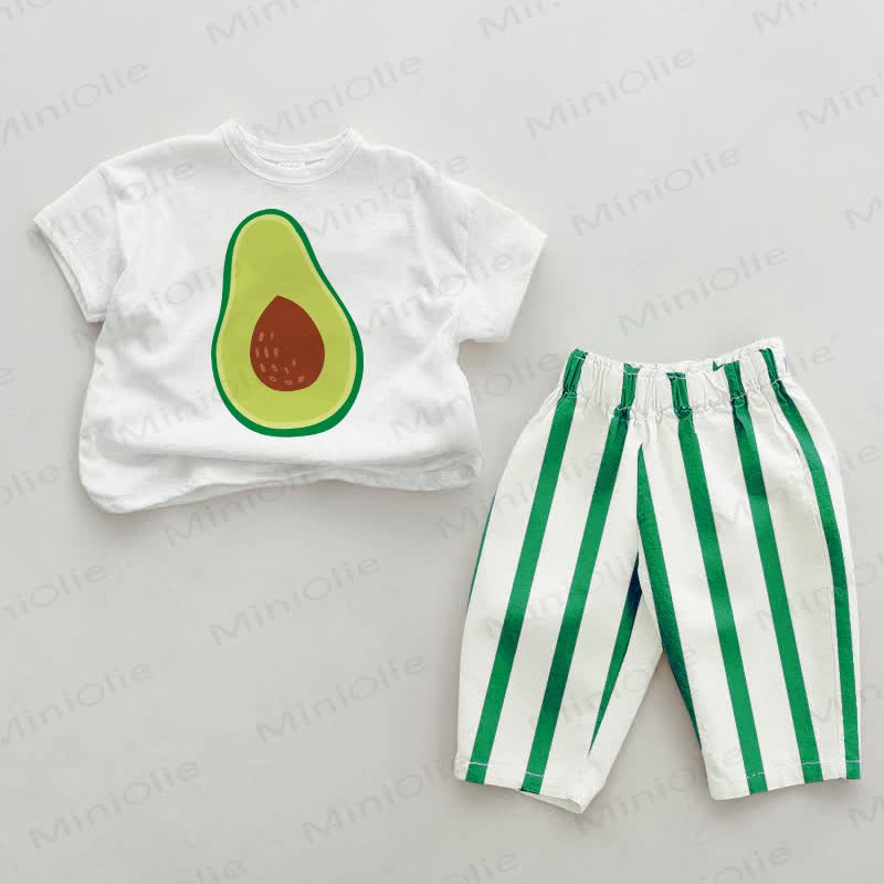 Baby Avocado Green Vertical Striped 2-piece Set - White&Green - 2-3T - image 1