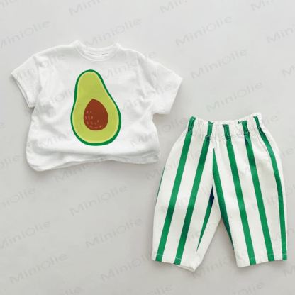 Baby Avocado Green Vertical Striped 2-piece Set - White&Green - 2-3T - image 1