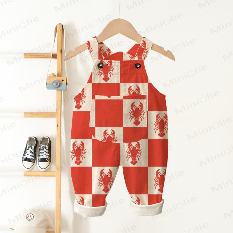 Baby Toddler Checkered Lobster Pocket Overalls - Beige - 3-5T - image 1