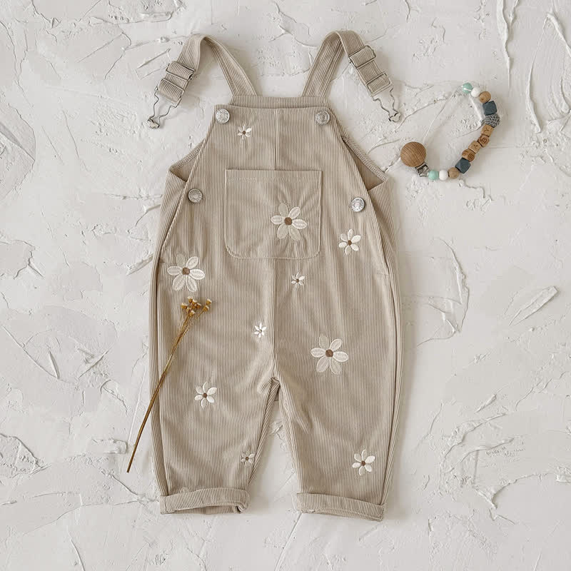 Baby Girl Cord Knitted Embroidered Flower Overalls - image 4
