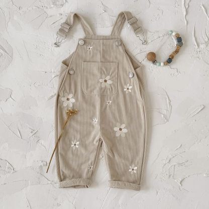 Baby Girl Cord Knitted Embroidered Flower Overalls - image 4