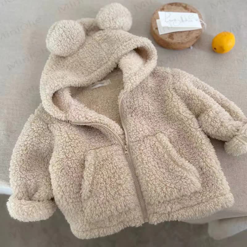 Baby Toddler Bear Ear Sherpa Zip Jacket - Beige - 4-5T - image 2