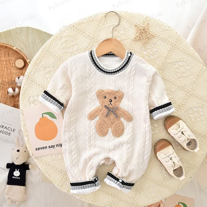  Baby Lovely Bow Bear Knitted Romper - image 1