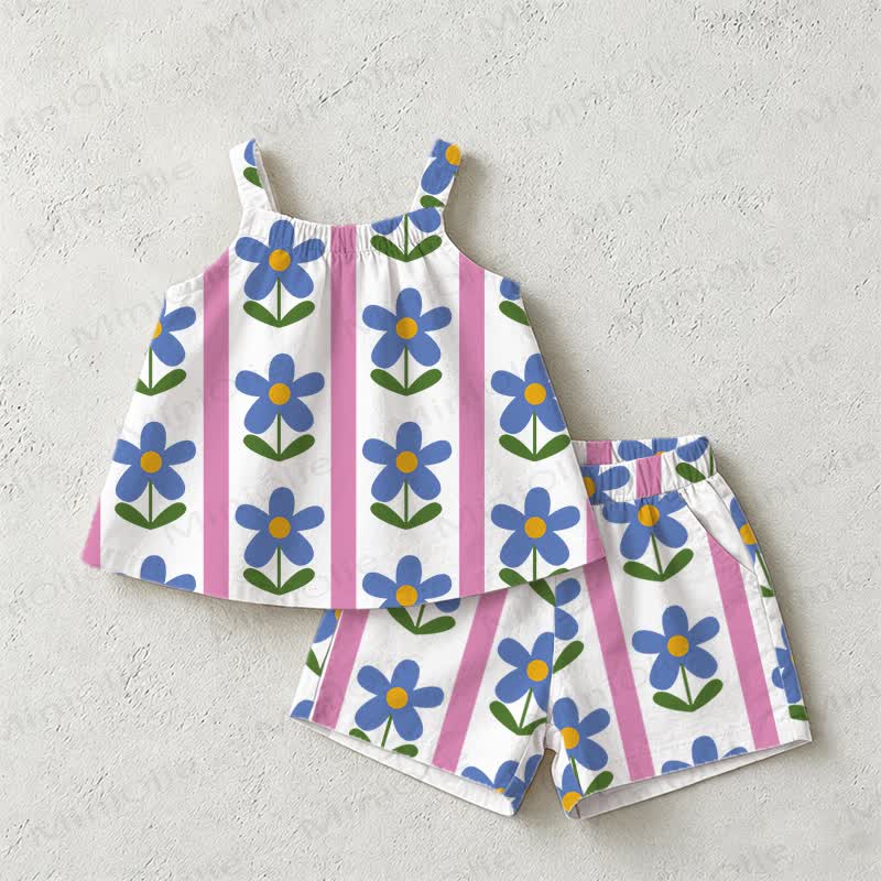 Baby Toddler White Striped Flower Strap Top and Shorts 2-piece Set - White - 3-5T - image 1