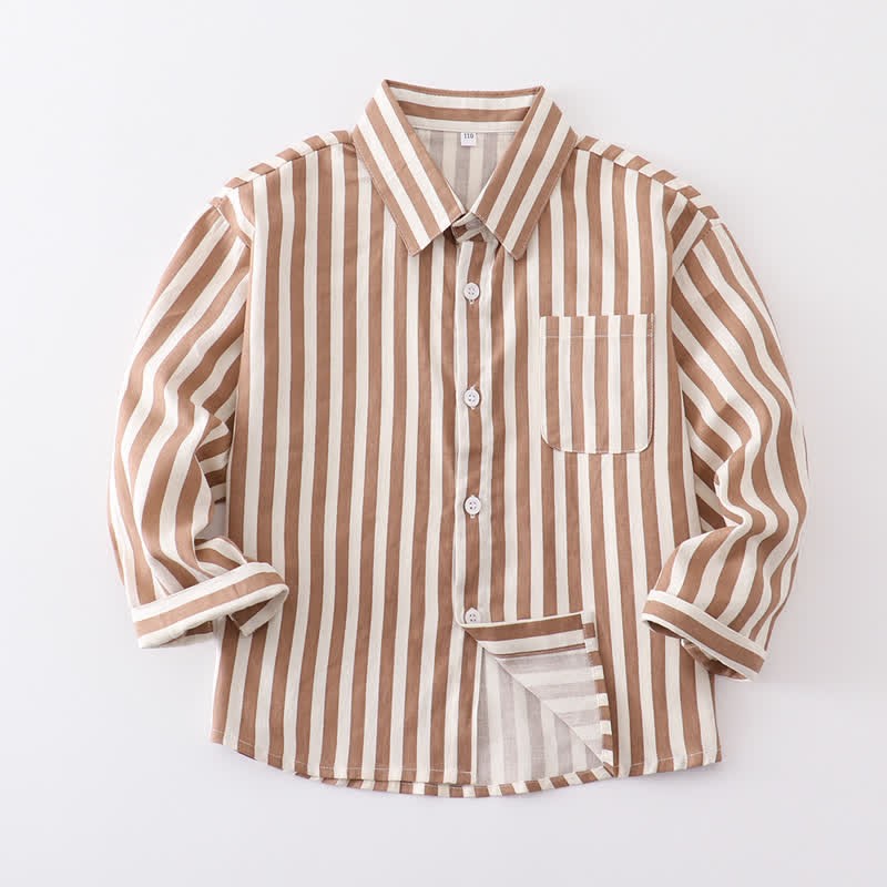 Kid Boy Vertical Striped Shirt - Coffee - 10Y - image 10