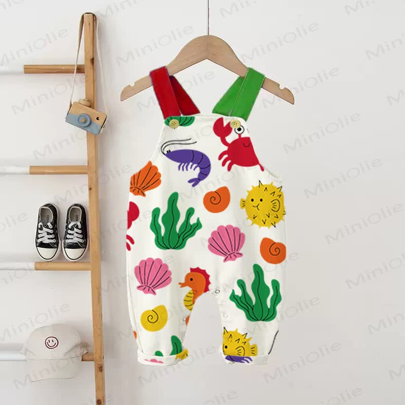 Baby Toddler Ocean Animal Print Overalls  - Beige - 2-3T - image 1