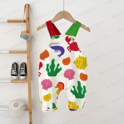 Baby Toddler Ocean Animal Print Overalls  - Beige - 2-3T - image 1