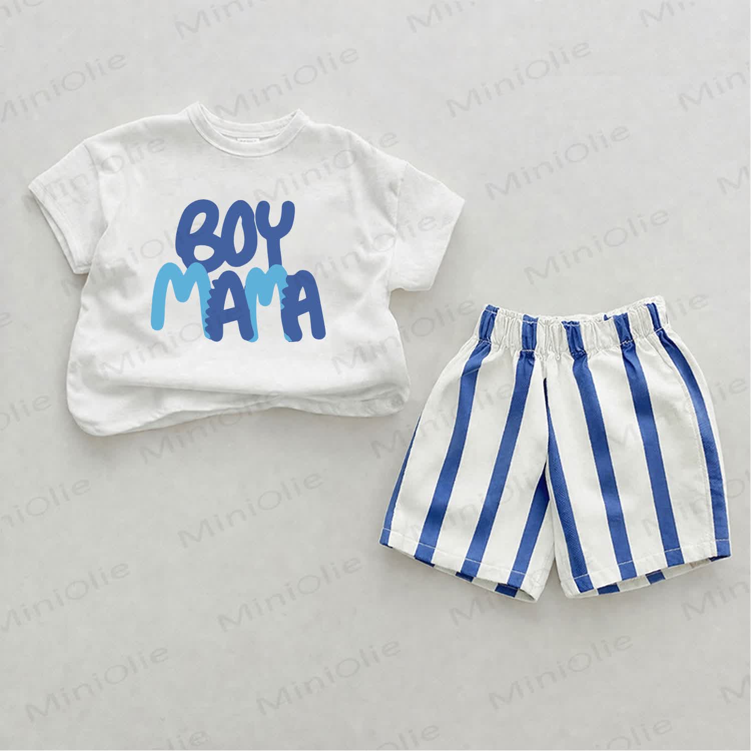 BOY MAMA Baby Blue Slogan Vertical Striped 2-piece Set - White&Blue - 2-3T - image 1