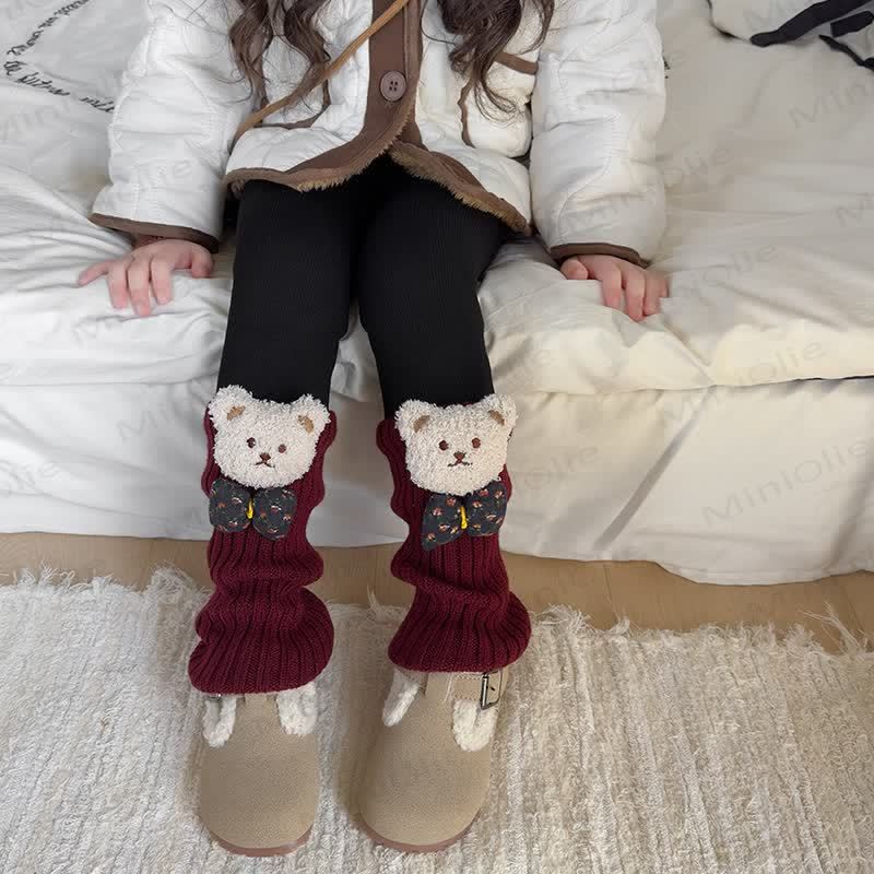 Toddler Kid Bear Bow Fleece Lined Leggings - Black - 10Y - image 5