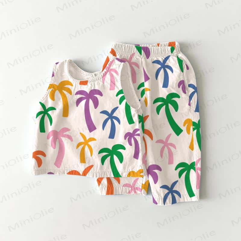 Baby Toddler Coconut Tree Print White Sleeveless 2-piece Set - White - 3-4T - image 1