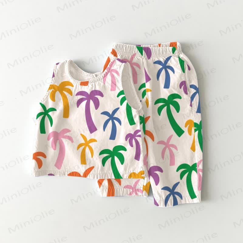 Baby Toddler Coconut Tree Print White Sleeveless 2-piece Set - White - 3-4T - image 1