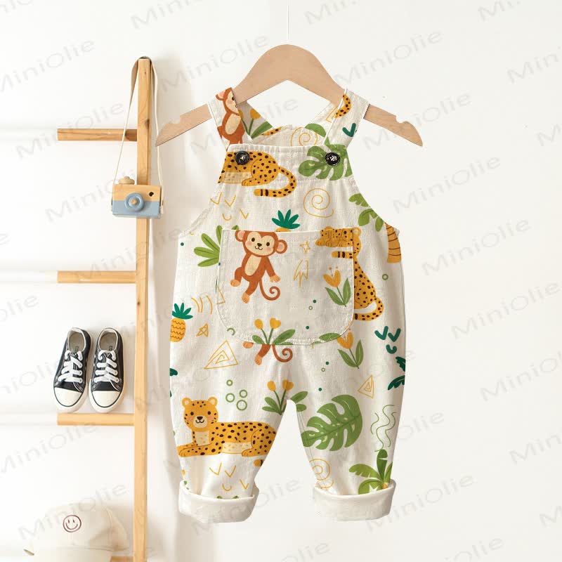 Baby Toddler Beige Tropical Animals Pocket Overalls - Beige - 3-5T - image 1