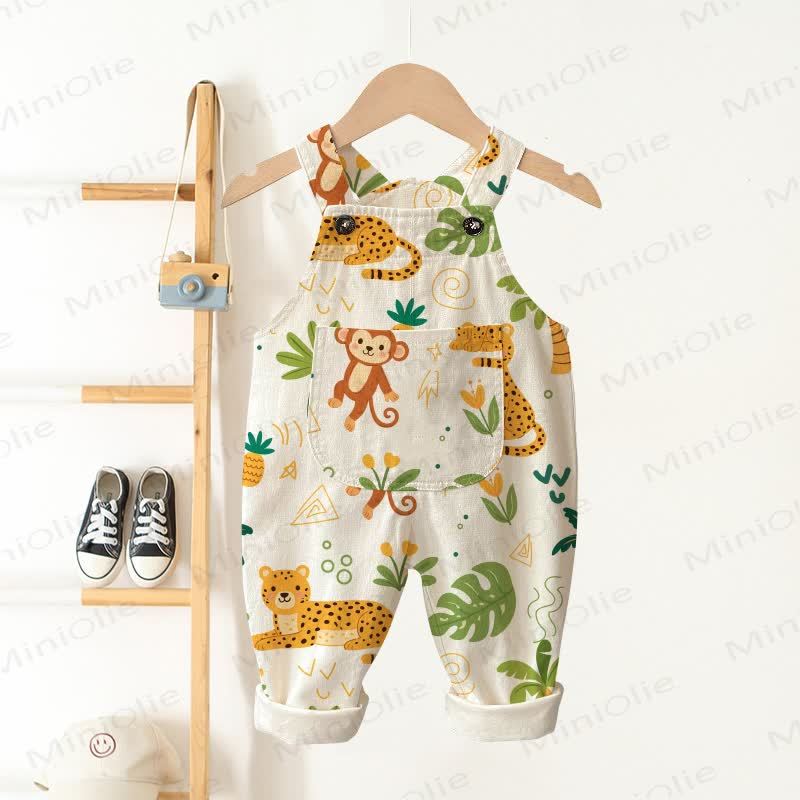 Baby Toddler Beige Tropical Animals Pocket Overalls - Beige - 3-5T - image 1