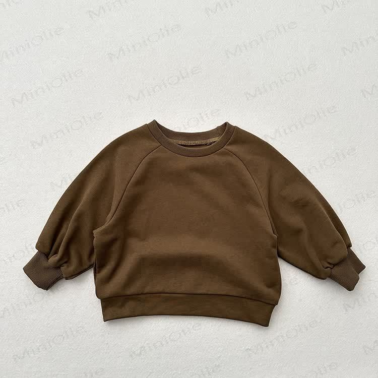 Toddler Solid Color Round Collar Casual Sweatshirt  - Brown - 7-9T - image 11