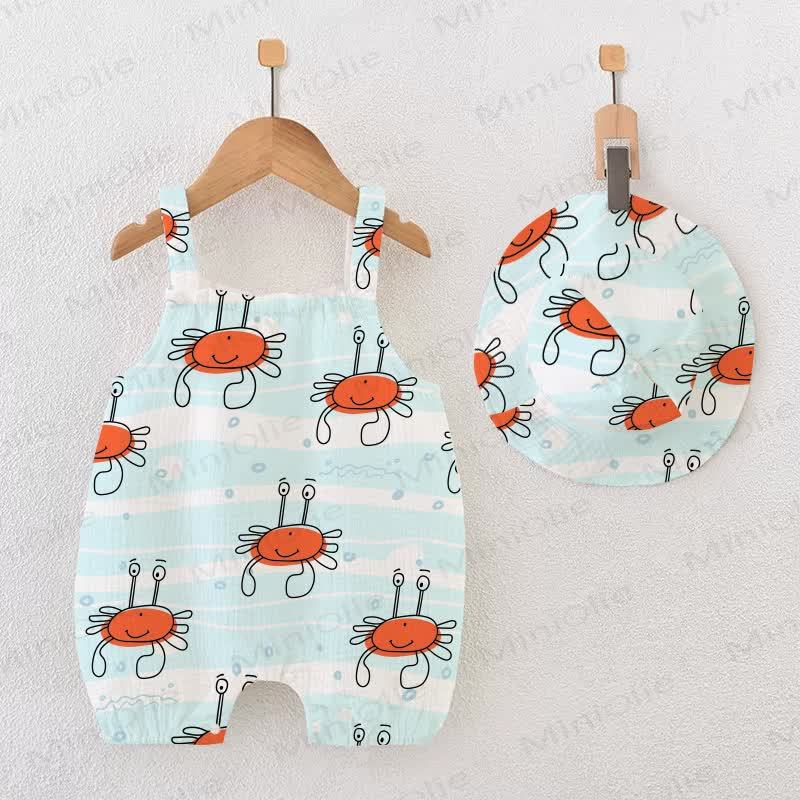 Baby Blue Crab Print Romper With Hat - Blue - 18-24M - image 1