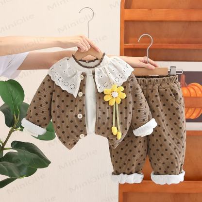 Baby Toddler Girl Flower Dot 2-piece Set - Brown - 4-5T - image 4