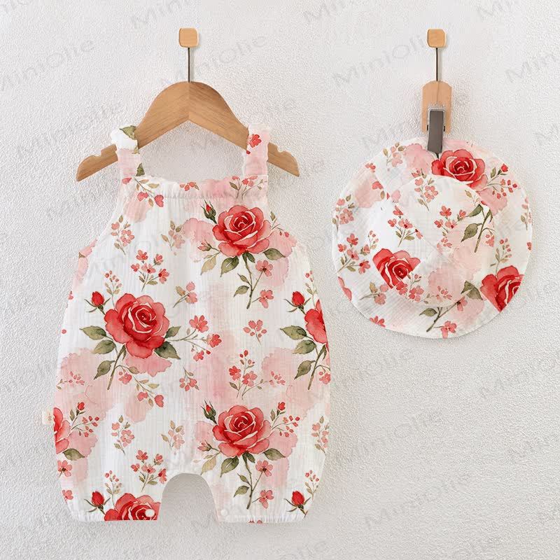 Baby Rose White Strap Romper with Hat - White - 18-24M - image 1