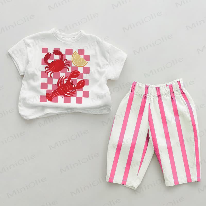 Baby Lobster & Crab Pink Vertical Striped 2-piece Set - White&Pink - 2-3T - image 1