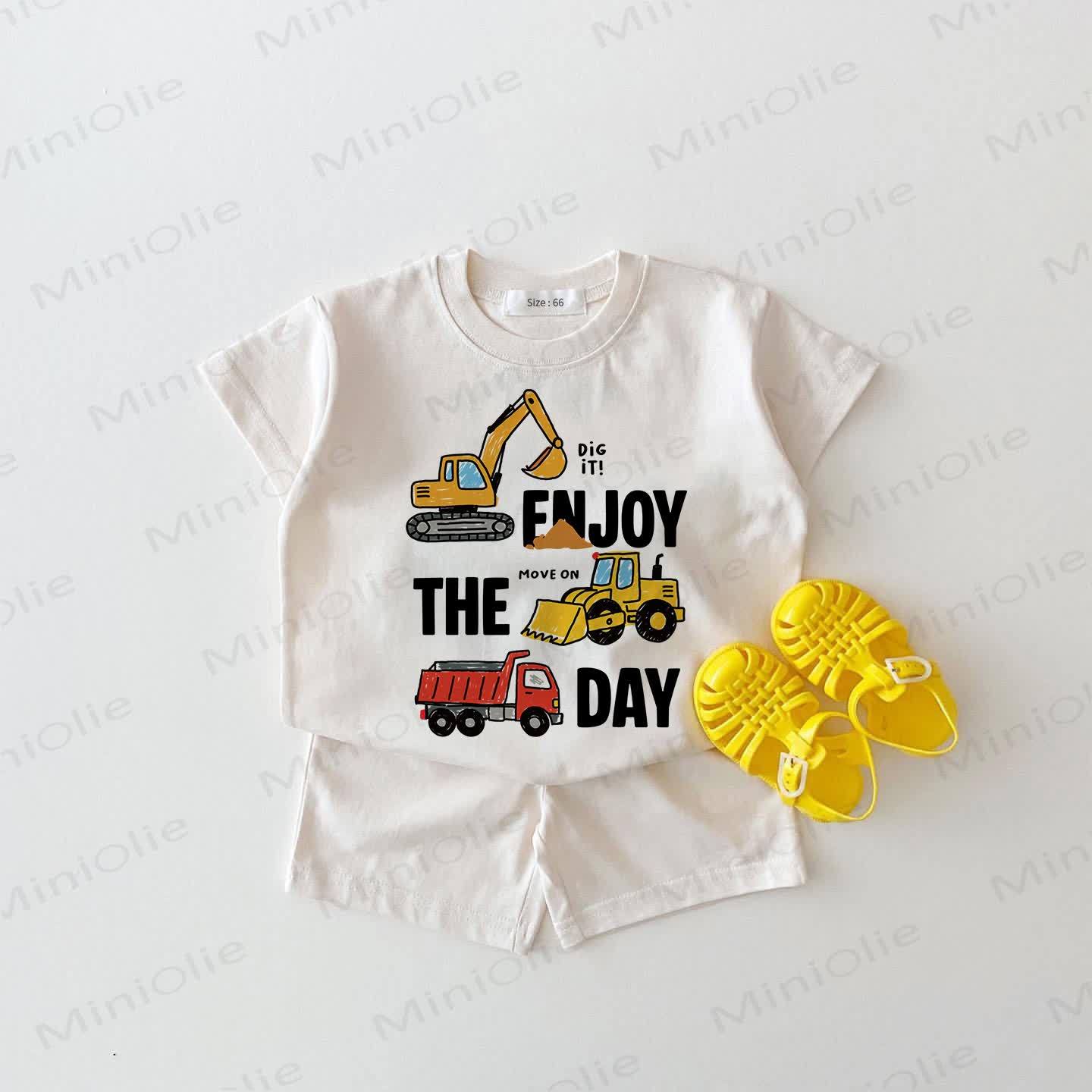 ENJOY THE DAY Baby Excavator Tee and Shorts 2-piece Set - White - 18-24M - image 1