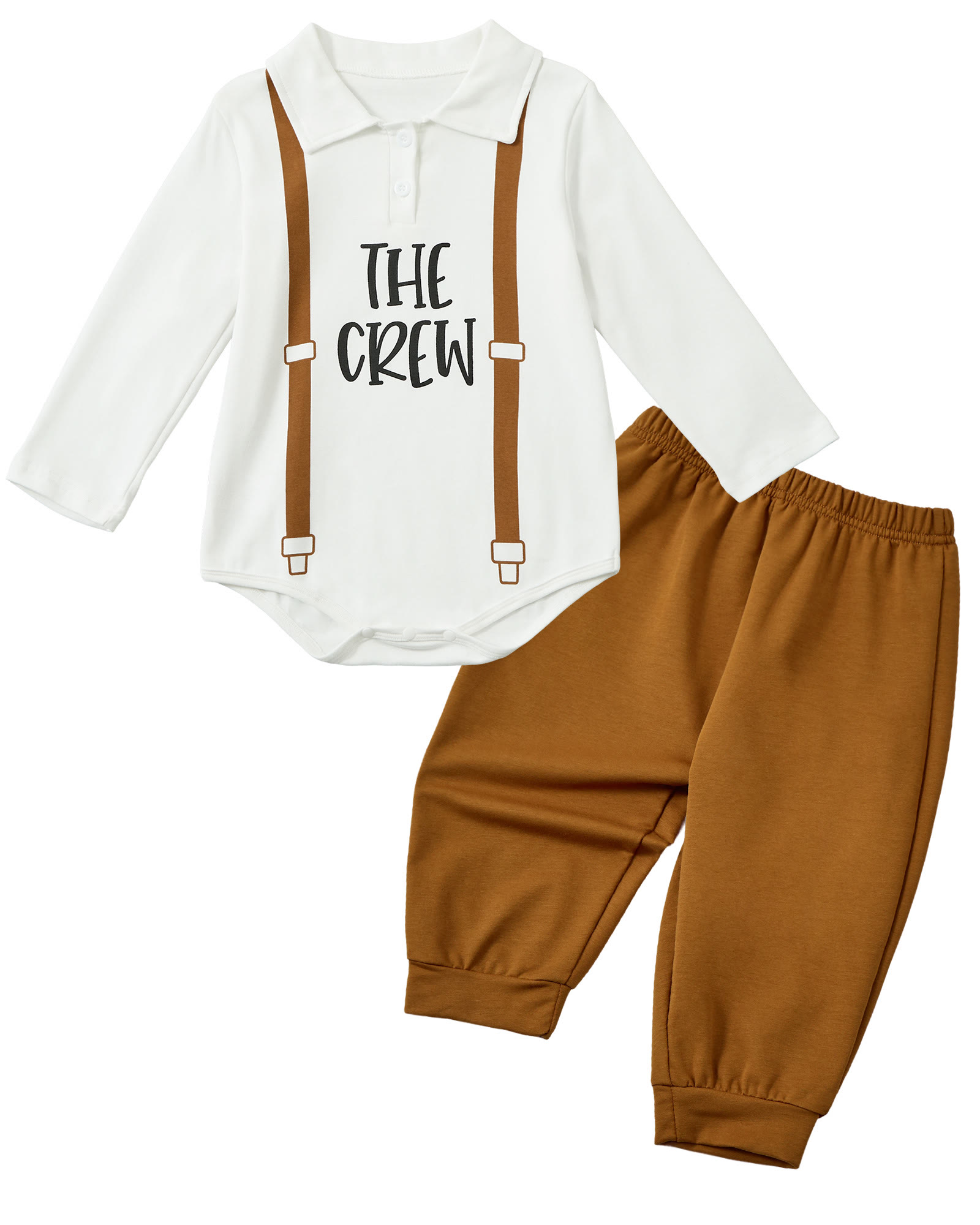 Toddler Baby I'm New Here Crew Long Sleeve Snap Closure Romper Top Jogger Pants Set - Brown - 2-3T - image 9