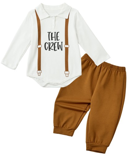 Toddler Baby I'm New Here Crew Long Sleeve Snap Closure Romper Top Jogger Pants Set - Brown - 2-3T - image 9