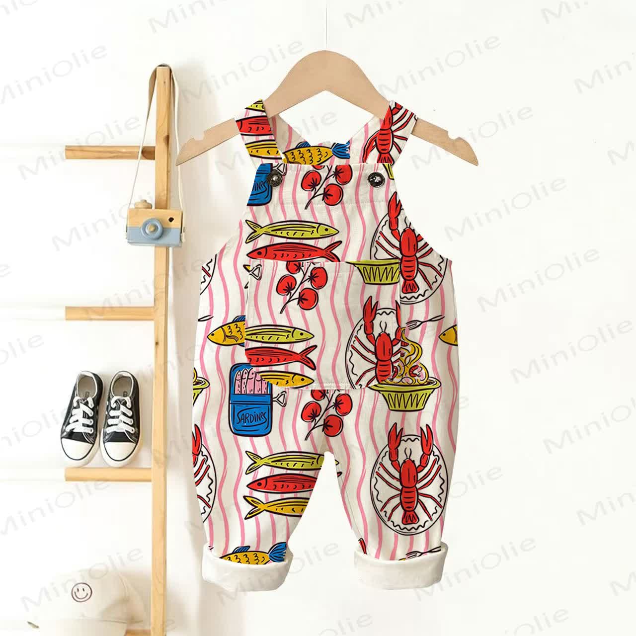 Baby Toddler Lobster Print Overalls  - Beige - 3-5T - image 1