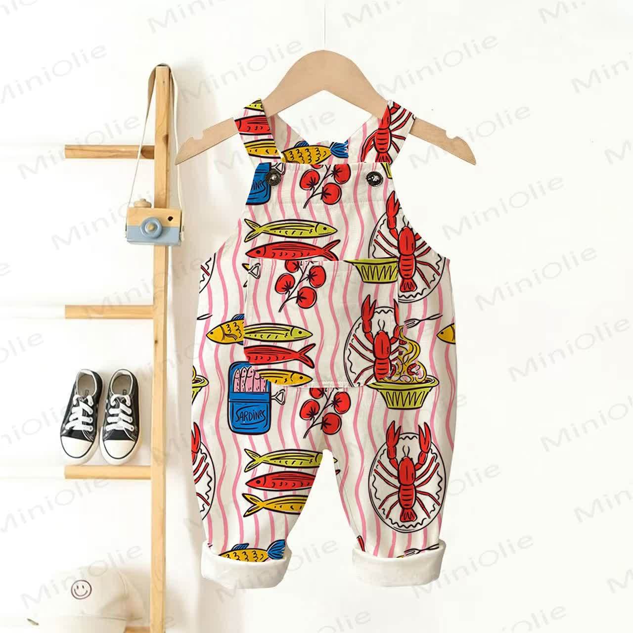 Baby Toddler Lobster Print Overalls  - Beige - 3-5T - image 1